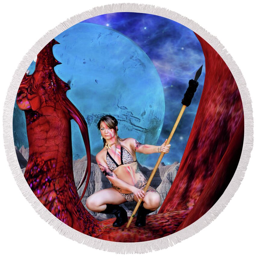 Red Round Beach Towel featuring the photograph Blue Moon And Red Dragon by Jon Volden