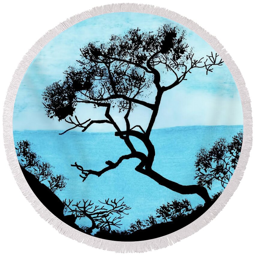 Twilight Round Beach Towel featuring the drawing Blue Mountain by D Hackett