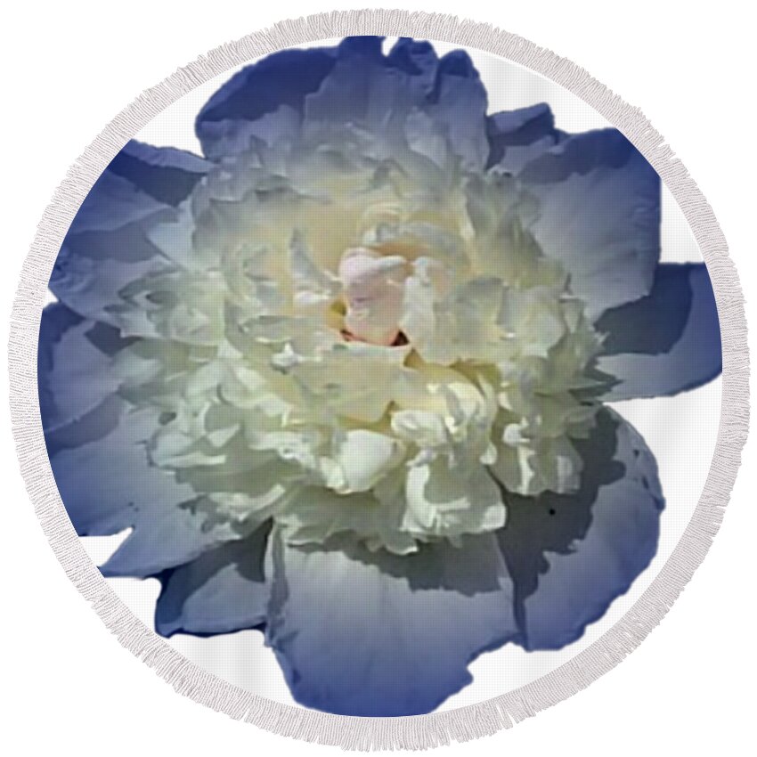 Blue Round Beach Towel featuring the photograph Blue Peony Flower Designed for Shirts by Delynn Addams