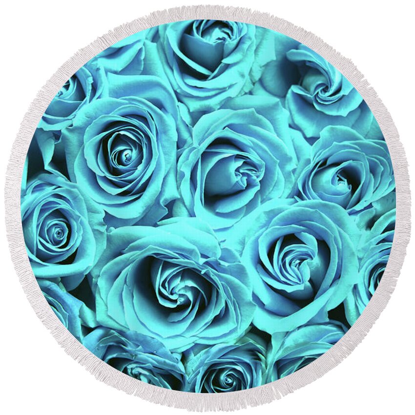 Cute Round Beach Towel featuring the photograph Blue roses by Top Wallpapers