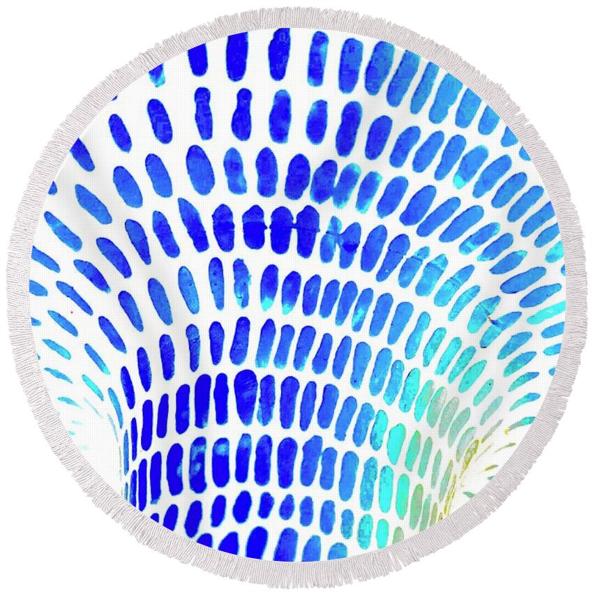 Sculpture Round Beach Towel featuring the photograph Blue Shades Echo Gold by Alida M Haslett