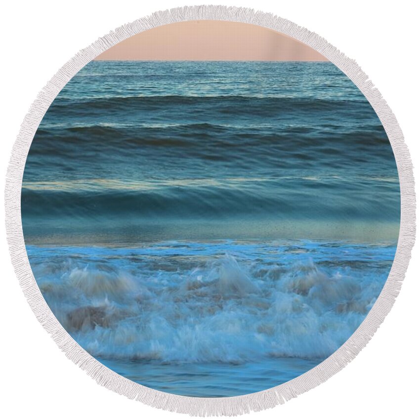Blue Round Beach Towel featuring the photograph Blue Waves Roll by T Lynn Dodsworth