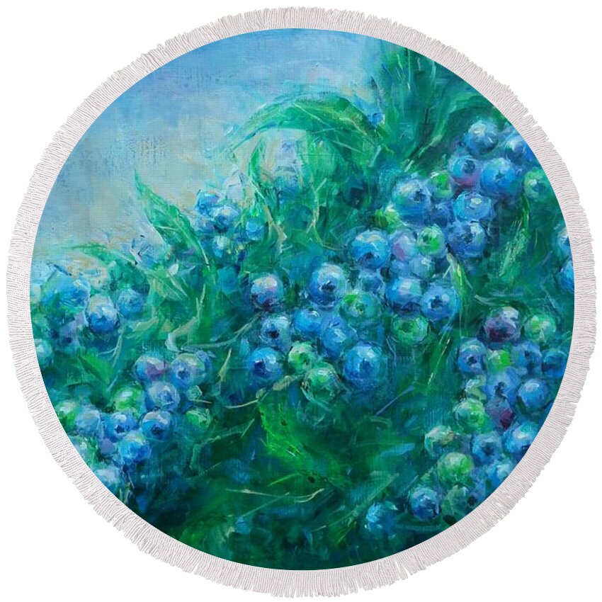 Blueberries Round Beach Towel featuring the painting Blueberry Fields Forever by Dan Campbell