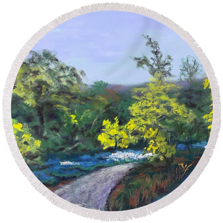 Bluebonnets Round Beach Towel featuring the painting Bluebonnet Drive by Jan Chesler