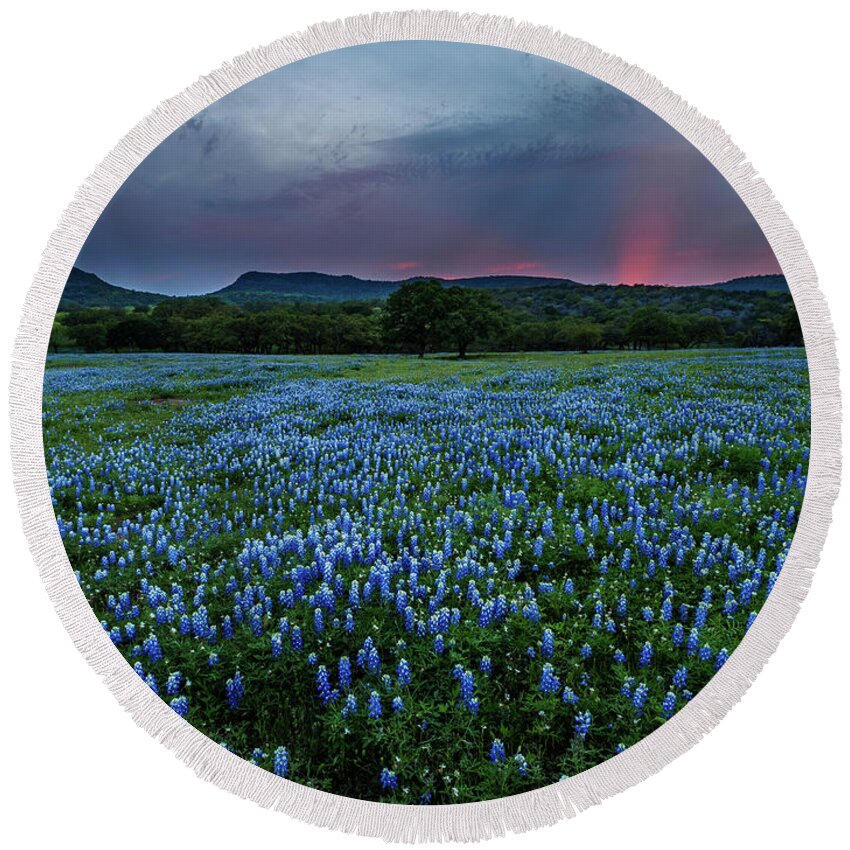  Round Beach Towel featuring the photograph Bluebonnets At Saddle Mountain by Johnny Boyd
