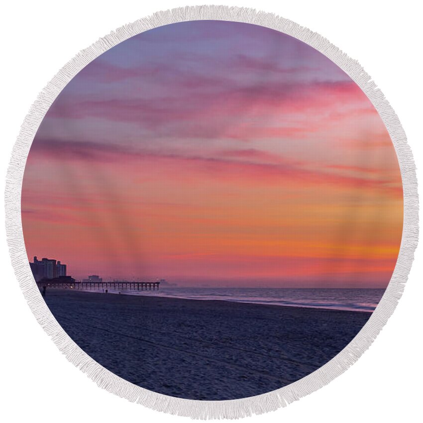 Beach Round Beach Towel featuring the photograph Boardwalk Sunrise by David Palmer