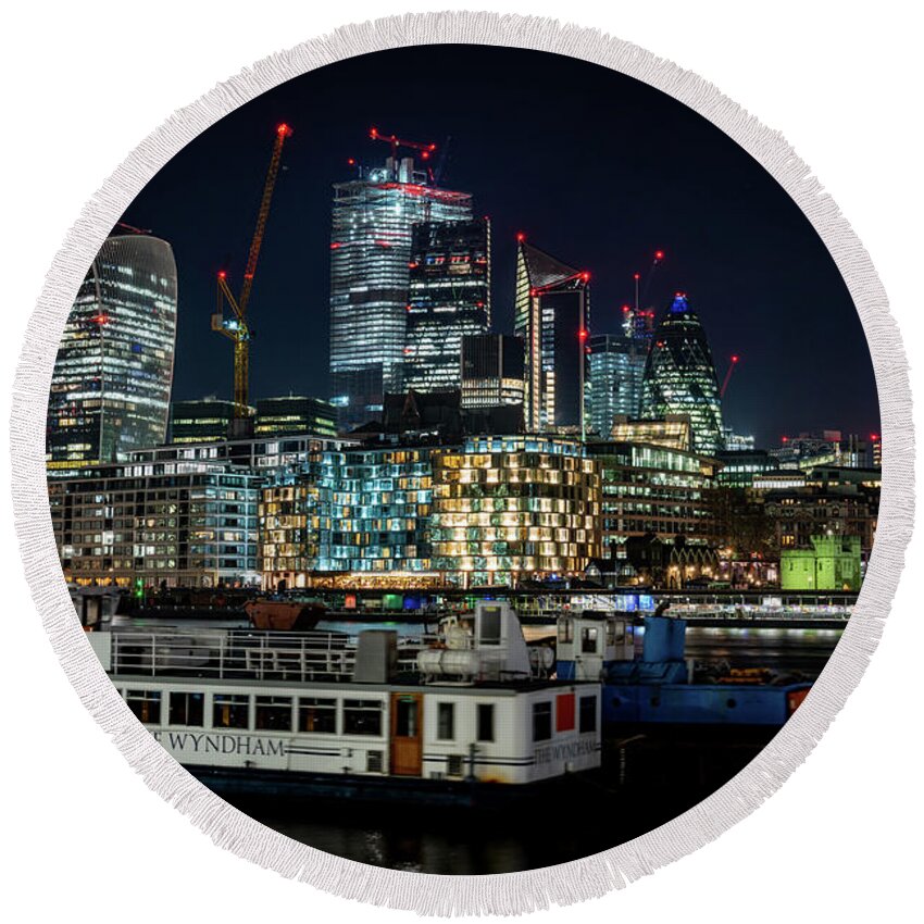 London Round Beach Towel featuring the photograph Boats in the City by Framing Places