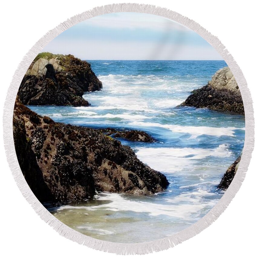 Christina Ochsner Round Beach Towel featuring the photograph Bodega Bay Beach by Christina Ochsner