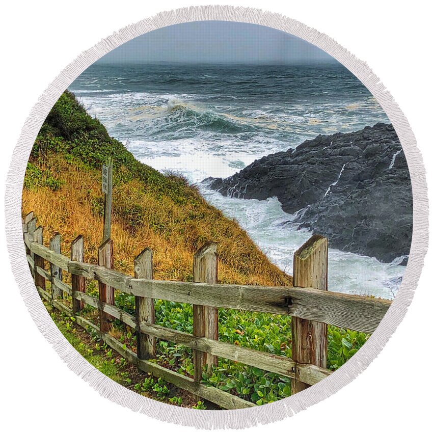 Photography Round Beach Towel featuring the painting Boiler Bay by Jeanette French