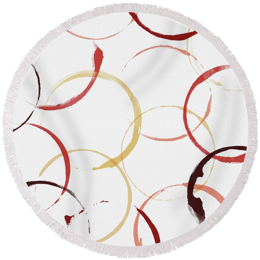 Watercolor Round Beach Towel featuring the painting Bold Modern Wine Rings Art by Jen Montgomery