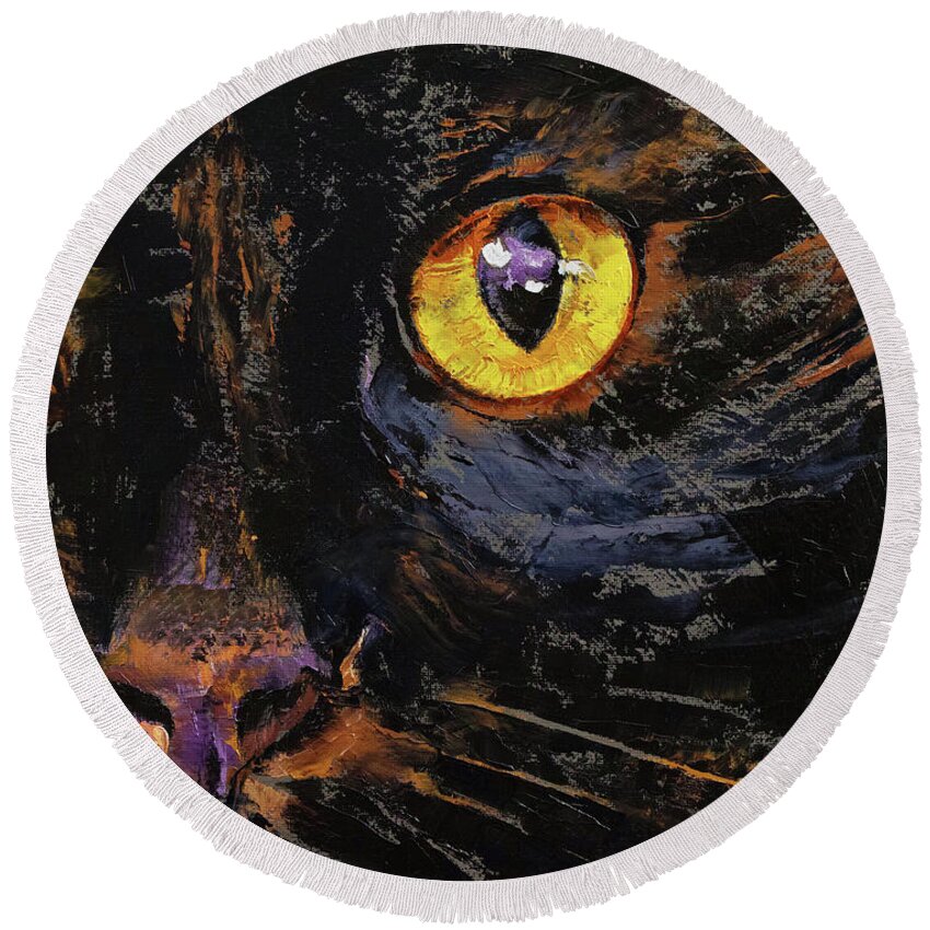 Abstract Round Beach Towel featuring the painting Bombay Cat by Michael Creese