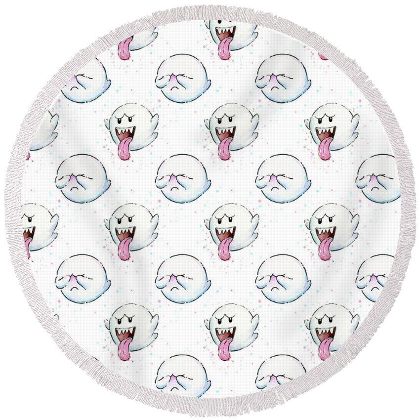 Ghosts Round Beach Towel featuring the painting Boo Ghost Pattern by Olga Shvartsur