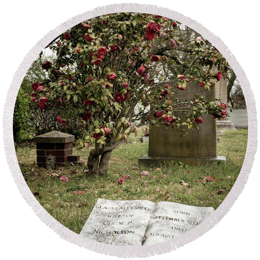 Headstone Round Beach Towel featuring the photograph Book To The End by Rose Benson