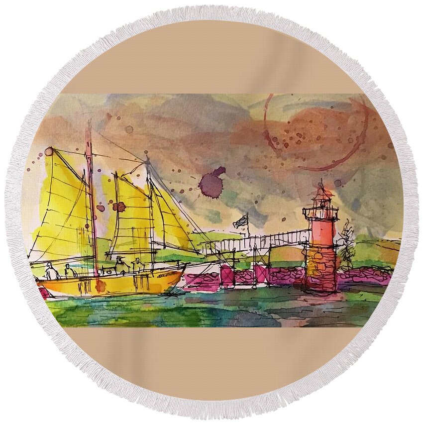 Boothbay Round Beach Towel featuring the painting Boothbay 4 by Jason Nicholas