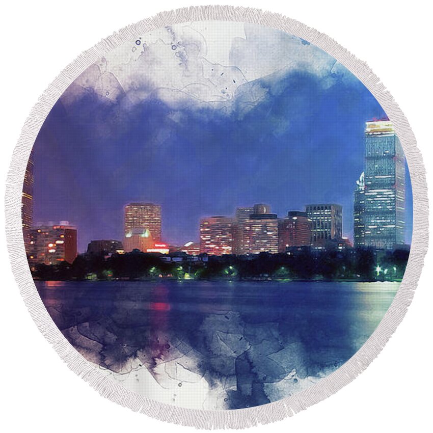 Boston Round Beach Towel featuring the painting Boston, Panorama - 16 by AM FineArtPrints