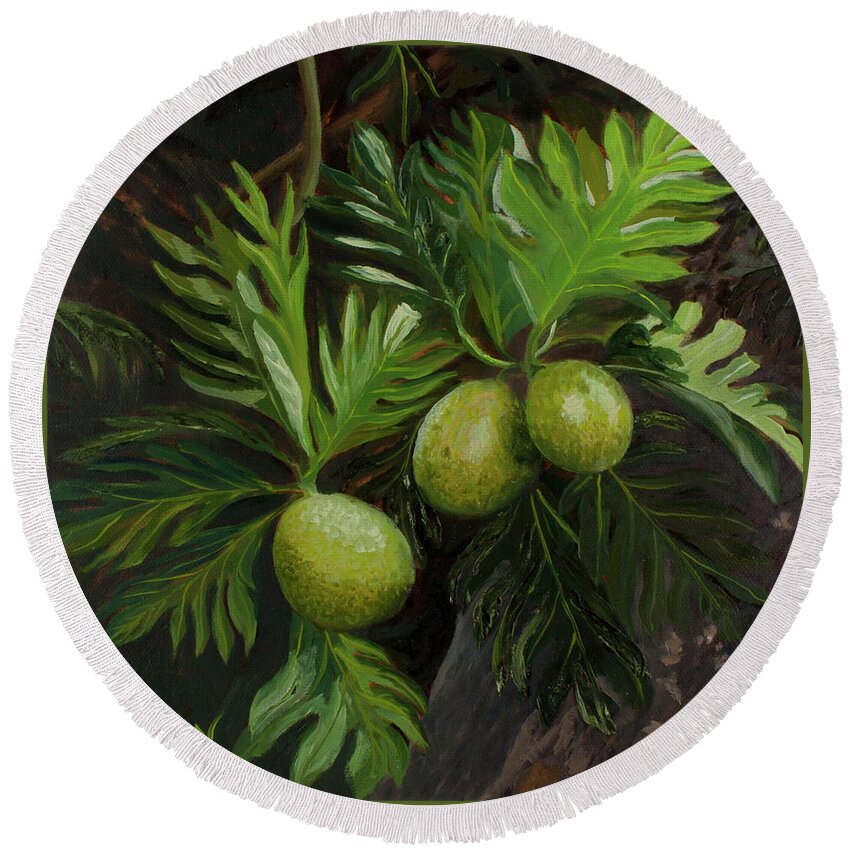 Breadfruit Round Beach Towel featuring the painting Breadfruit by Megan Collins