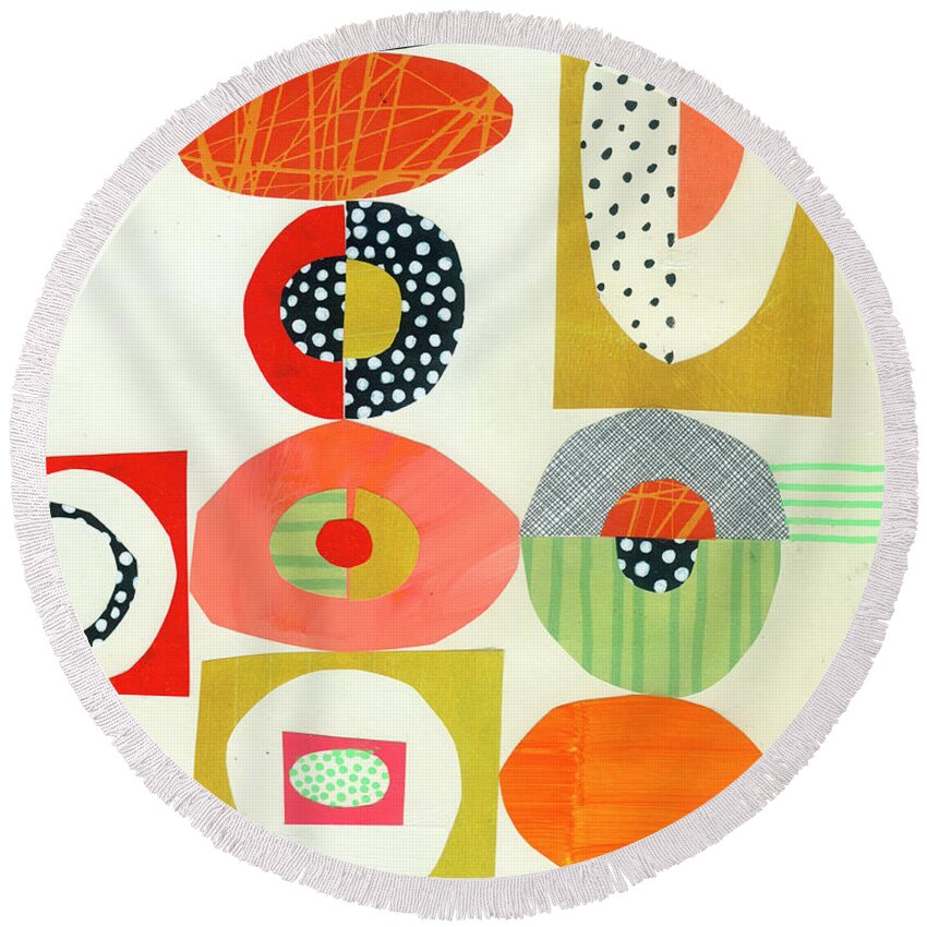 Abstract Art Round Beach Towel featuring the painting Breaking a Few Eggs #1 by Jane Davies