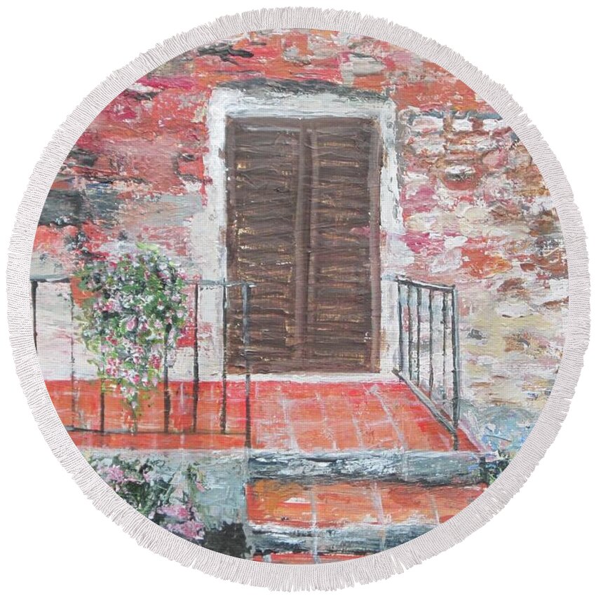 Painting Round Beach Towel featuring the painting Brick and Stone by Paula Pagliughi