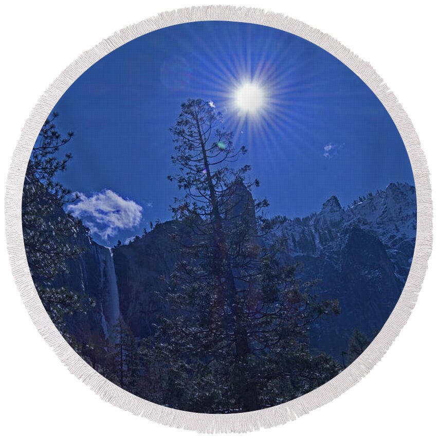Landscape Round Beach Towel featuring the photograph Bridalveil Fall at Yosemite by Amazing Action Photo Video