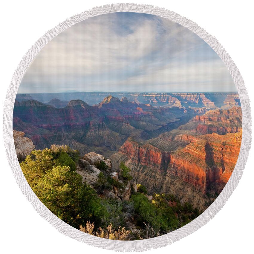 Arizona Round Beach Towel featuring the photograph Bright Angel Canyon at Sunrise by Jeff Goulden