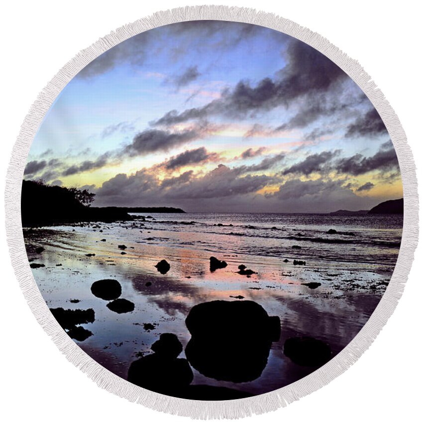 Sunset Round Beach Towel featuring the photograph Bright Mirror of Sunset Light by Climate Change VI - Sales