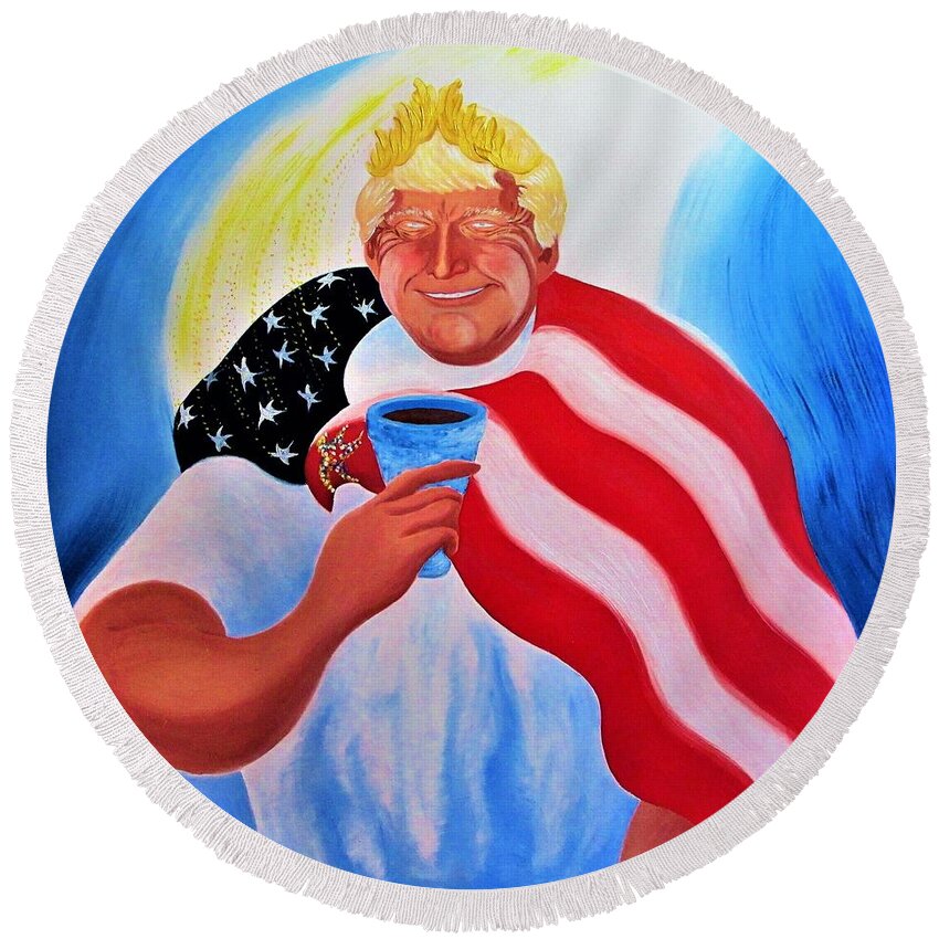 Trump Round Beach Towel featuring the painting Bright name by Tatyana Shvartsakh