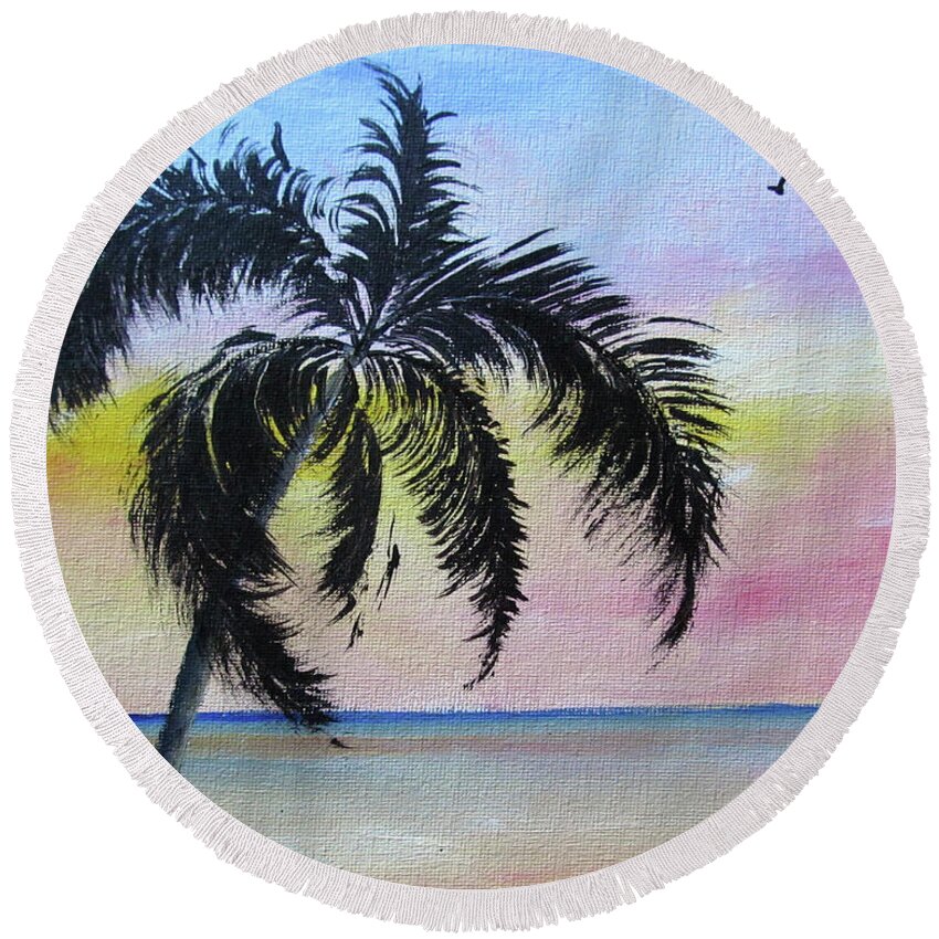 Sunset Round Beach Towel featuring the painting Brignt Sunset by Gloria E Barreto-Rodriguez