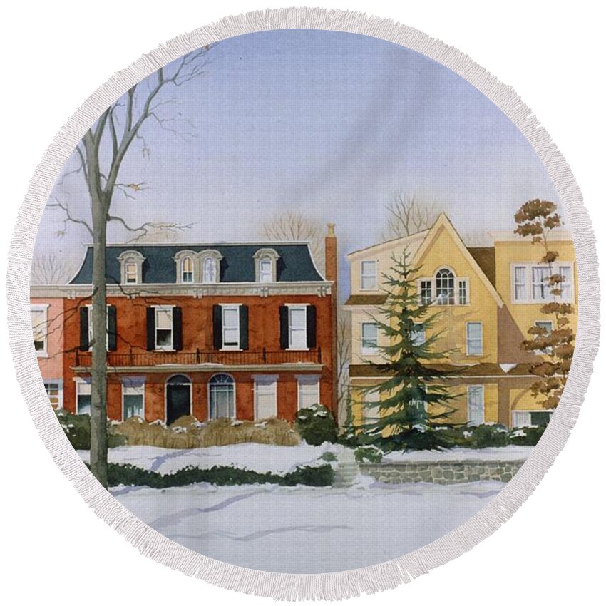 Wilmington Delaware Round Beach Towel featuring the painting Broom Street Snow by William Renzulli