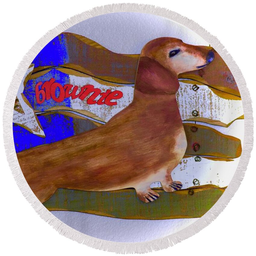Brownie Round Beach Towel featuring the painting Brownie's Tribute by Debra Grace Addison