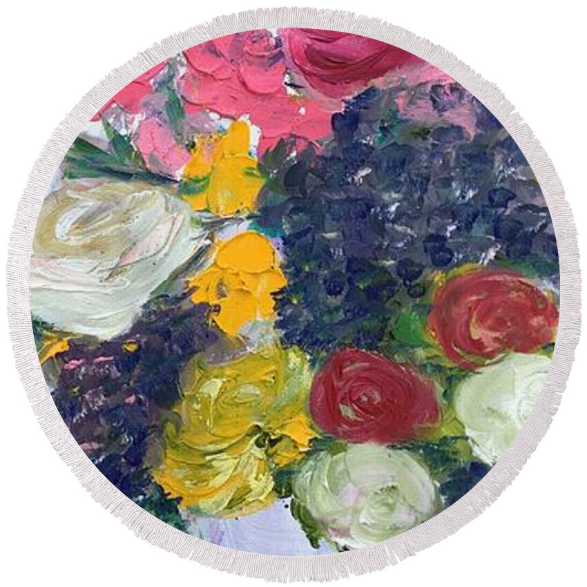 Flowers Round Beach Towel featuring the painting Bunch of Happy by Roxy Rich