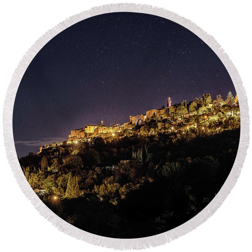 Italy Round Beach Towel featuring the photograph Buonanotte Montepulciano by Fred Greco