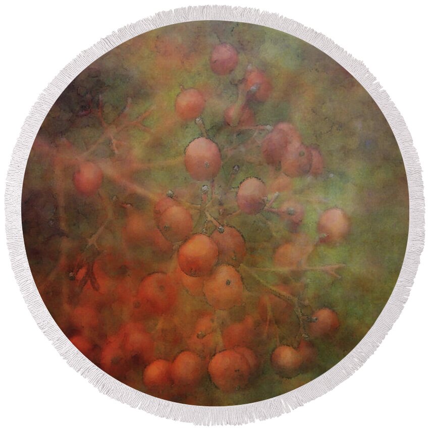 Impressionist Round Beach Towel featuring the photograph Burnished Berries 5615 IDP_2 by Steven Ward