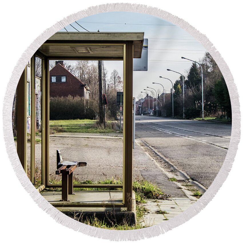 Glass Round Beach Towel featuring the photograph Bus Shelter by Inge Elewaut