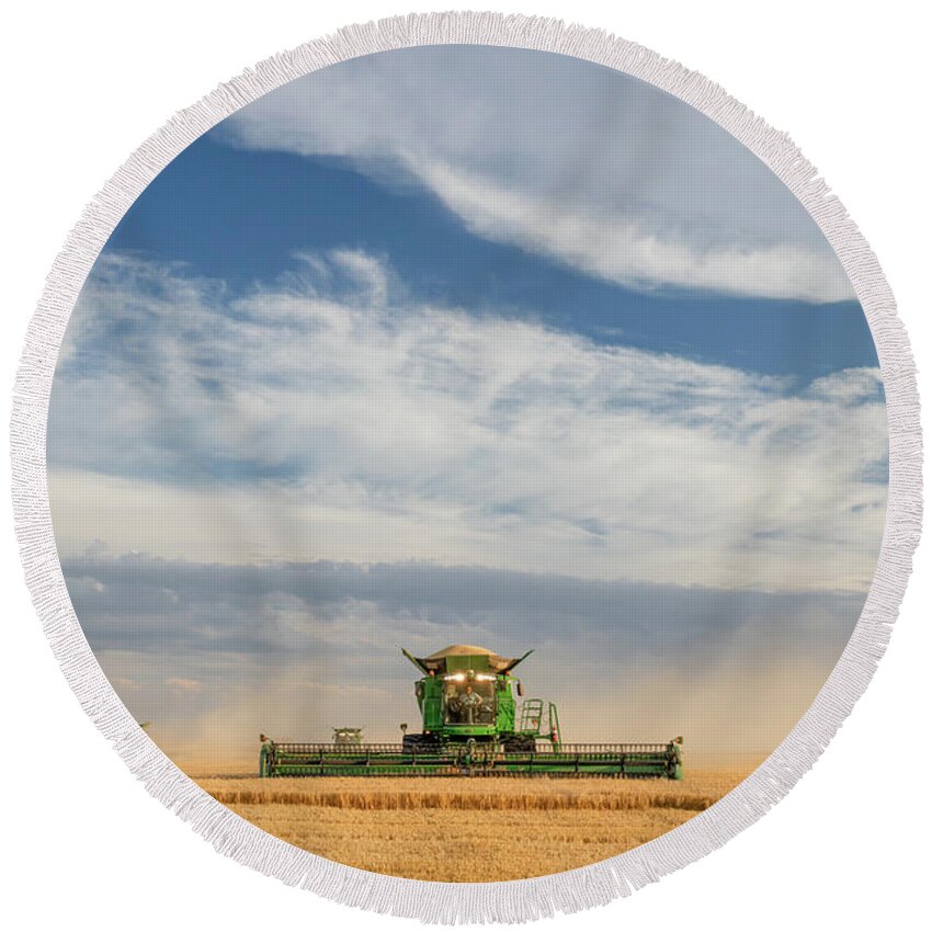 Combine Round Beach Towel featuring the photograph Busy Bees by Todd Klassy
