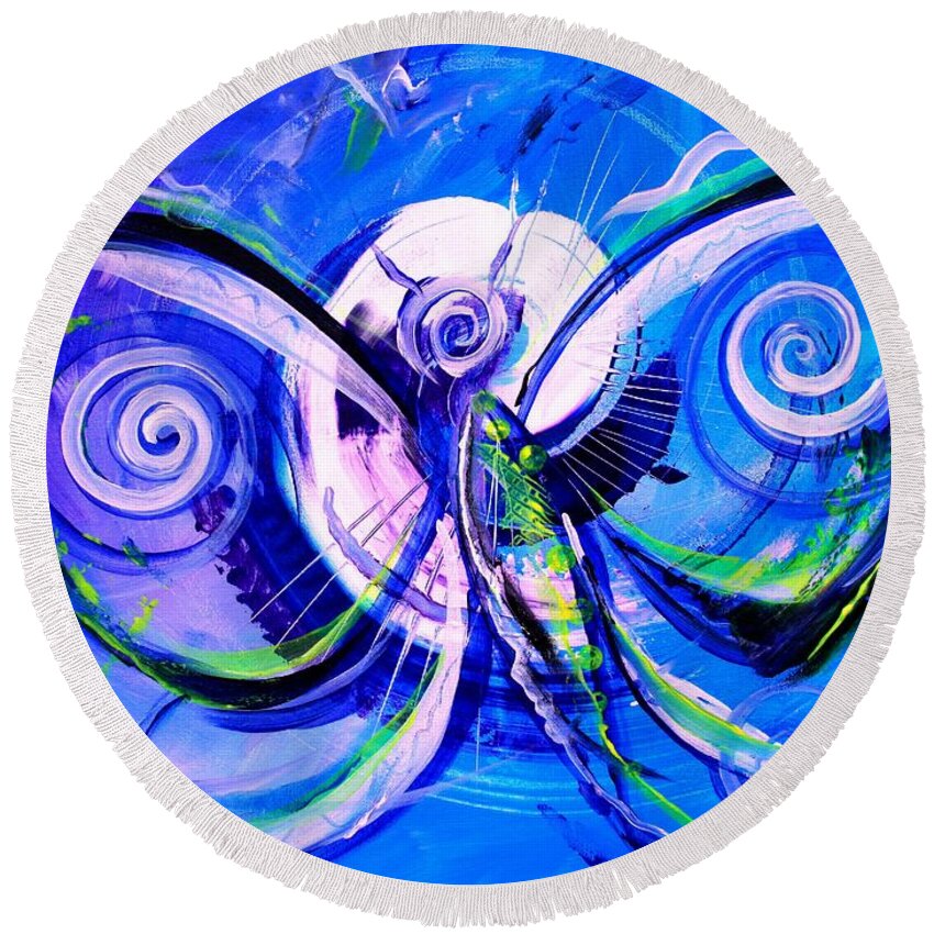 Butterfly Round Beach Towel featuring the painting Butterfly Blue Violet by J Vincent Scarpace
