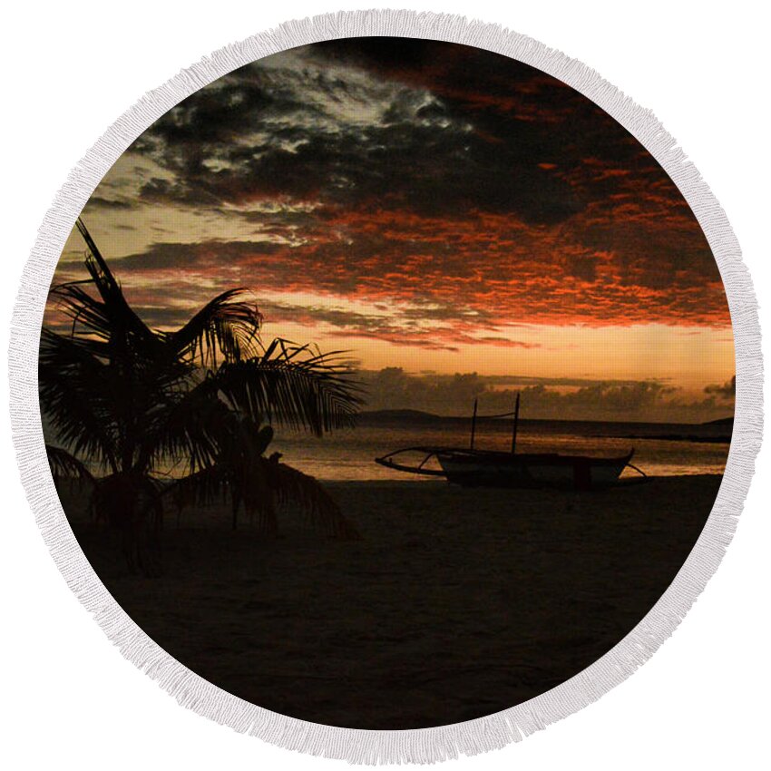 Beach Round Beach Towel featuring the photograph Calaguas at sunset by Yavor Mihaylov