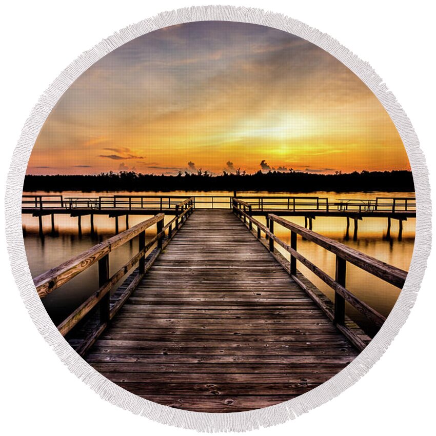 Lake Round Beach Towel featuring the photograph Calm Evening At The Lake by Jordan Hill