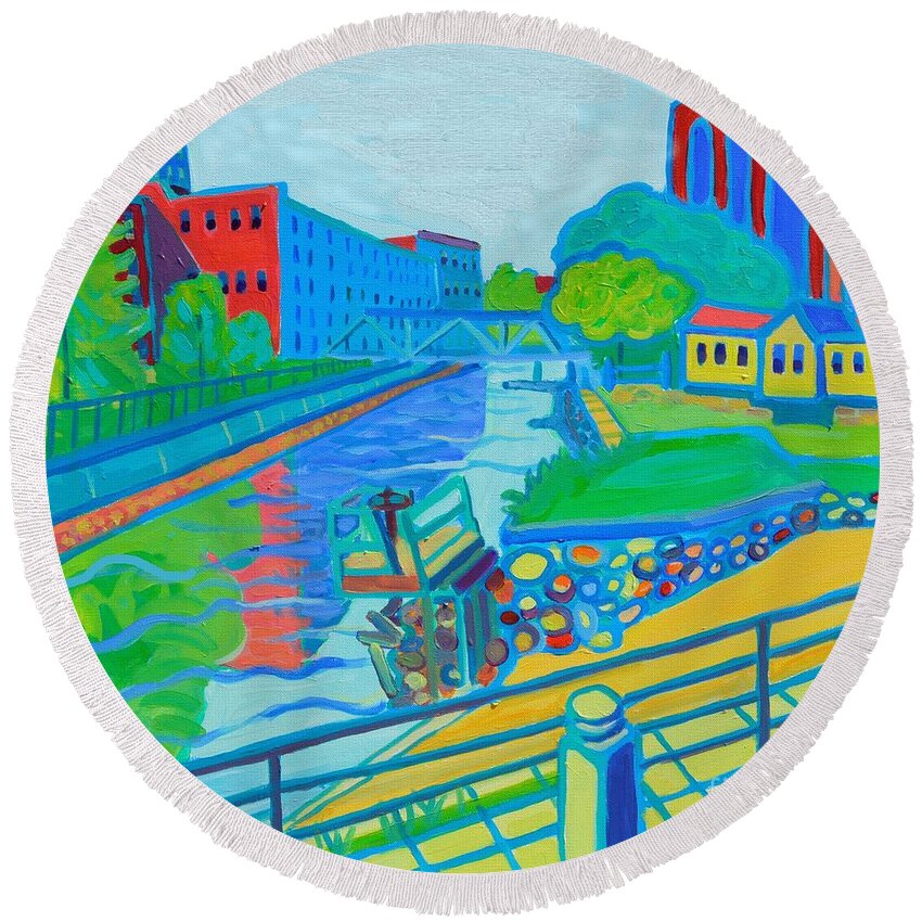 Lowell Round Beach Towel featuring the painting Canal by the Sun by Debra Bretton Robinson
