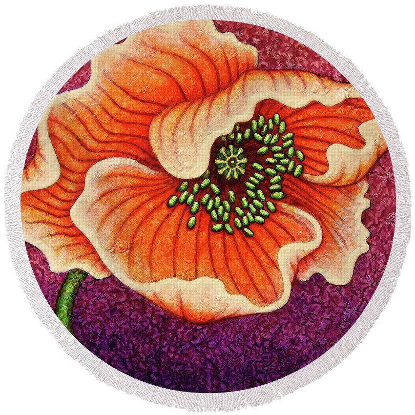 Poppy Round Beach Towel featuring the painting Cantaloupe Countenance by Amy E Fraser