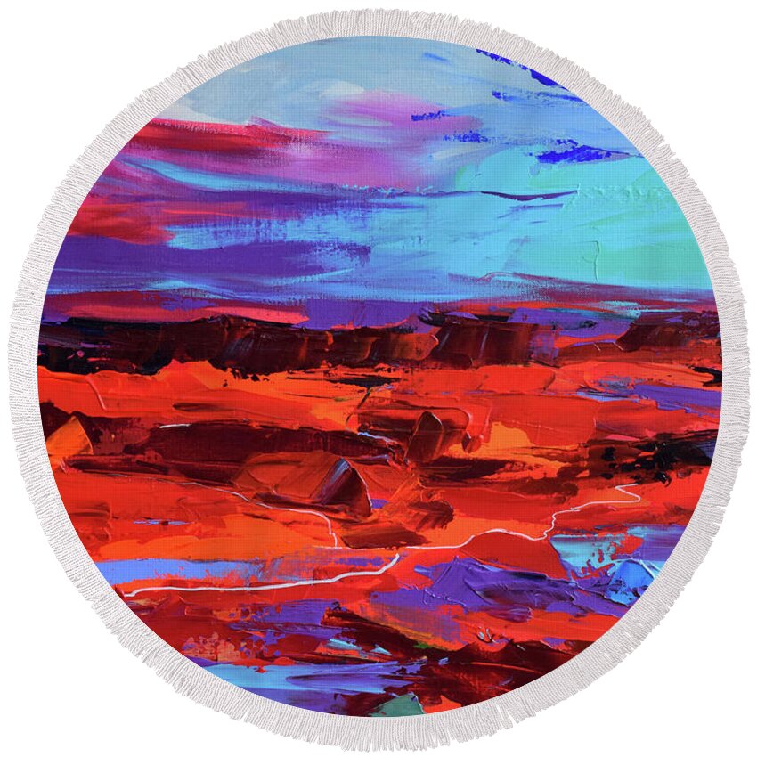 Arizona Round Beach Towel featuring the painting Canyon at Dusk by Elise Palmigiani