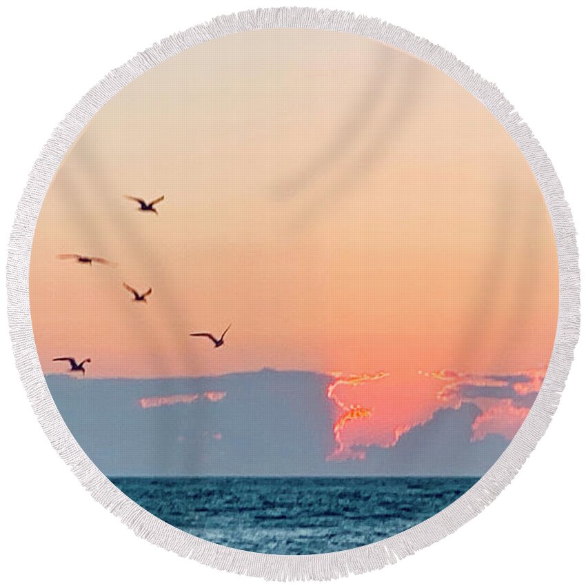 Birds Round Beach Towel featuring the photograph Captiva Island Seabirds Looking for Fish by Shelly Tschupp