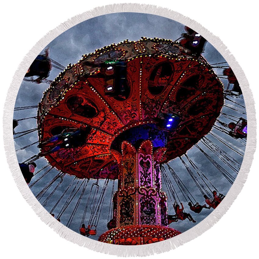 Carnival Ride Round Beach Towel featuring the photograph Carney #2 by Neil Pankler