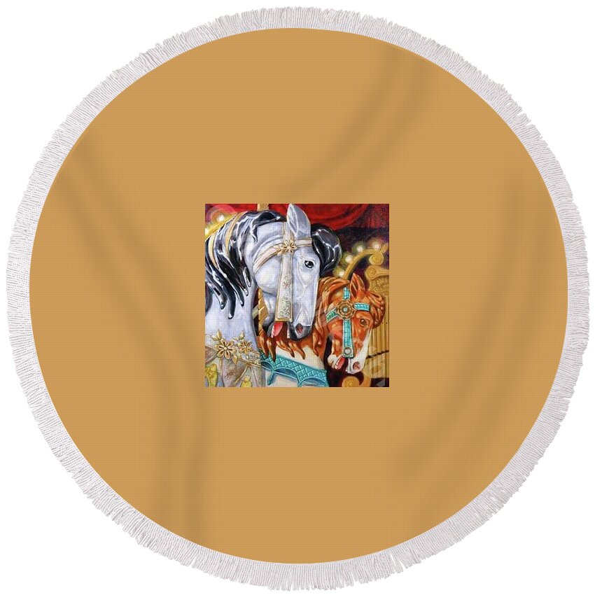 Carousel Round Beach Towel featuring the painting Carousel by Cynthia Westbrook