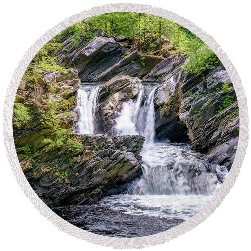 Landscape Round Beach Towel featuring the photograph Cascading Falls in Vermont by Mike Whalen