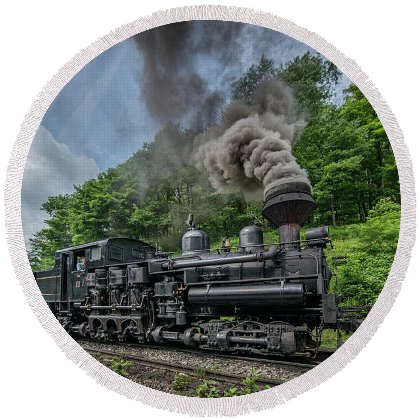 Railroad Round Beach Towel featuring the photograph Cass Scenic Railroad Shay #11 by Jim Pearson