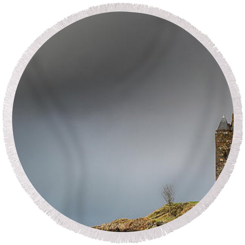  Round Beach Towel featuring the photograph Castle Stalker Downpour by Grant Glendinning