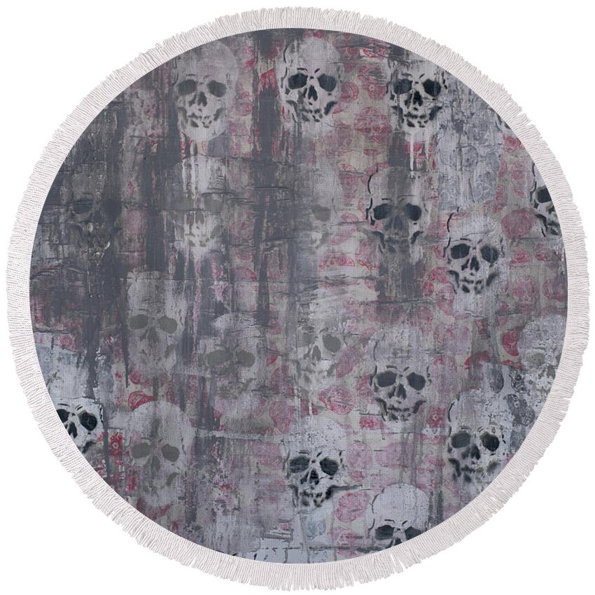  Round Beach Towel featuring the mixed media Catacomb Wallpaper by SORROW Gallery