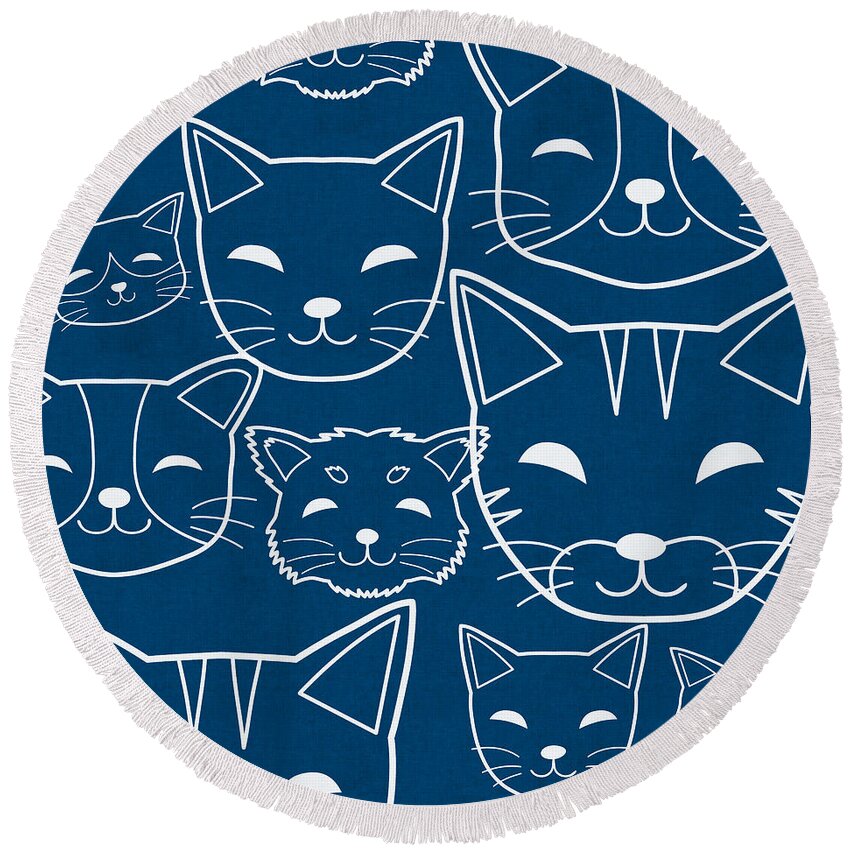 Cats Round Beach Towel featuring the digital art Cats- Art by Linda Woods by Linda Woods