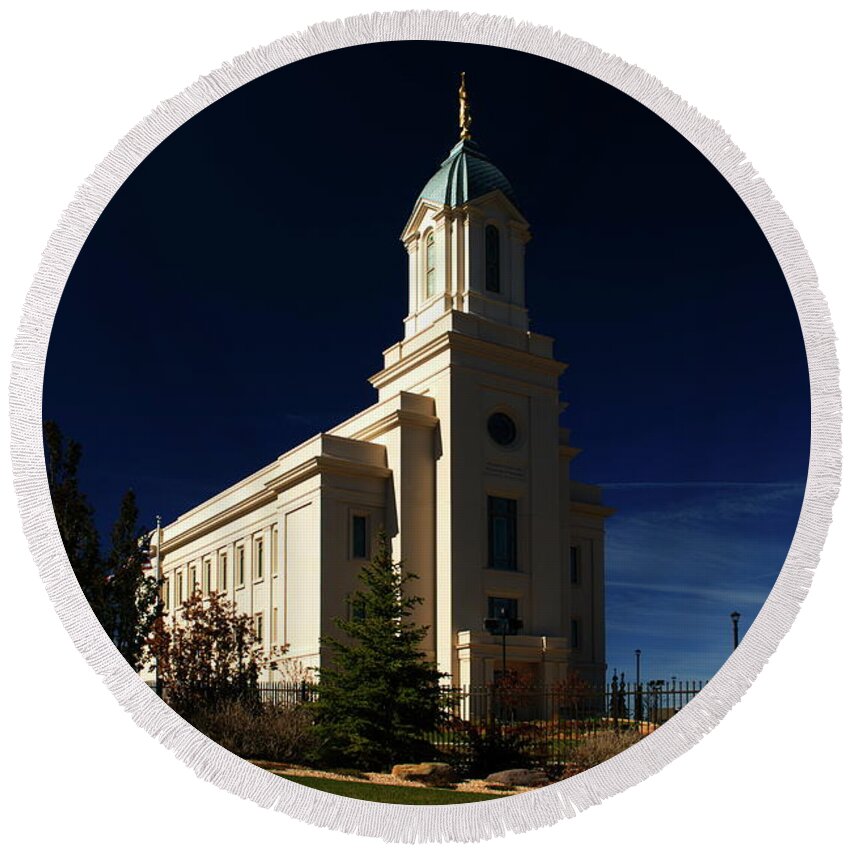 Temple Round Beach Towel featuring the photograph Cedar City Temple by Nathan Abbott