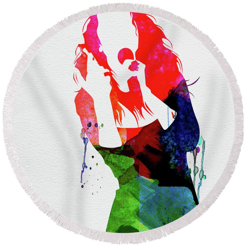 Celine Dion Round Beach Towel featuring the mixed media Celine Watercolor by Naxart Studio